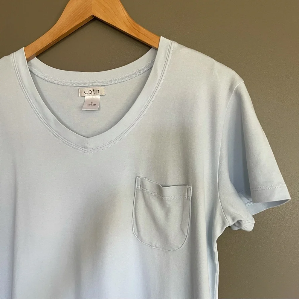Cotn Collection Classic V-Neck Short Sleeve Gown in‎ Classic Blue Size Small